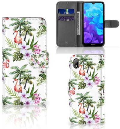 Boekhoesje voor Huawei Y5 (2019) Telefoonhoesje met Pasjes Flamingo Palms