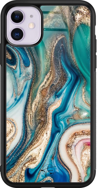 Hoesje geschikt voor iPhone 11 - Magic marble - Luxe Hard Case - Marmer - Groen - Mooie Telefoonhoesjes