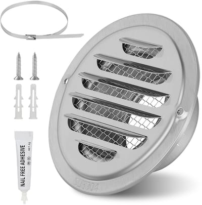 Dailygoods- Ventilatierooster 80 mm - Roestvrij Staal - Insectenbescherming - Lamellenrooster - Weerbestendig - Geschikt voor binnen/buiten - Luchtrooster