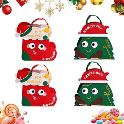 Cadeautasjes voor Kerstmis - Herbruikbare vilten kerstcadeauzakjes met handgrepen voor snoep, geschenken en kerstdecoratie - Set van 4 stuks