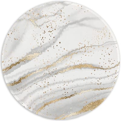 Stitched Edge Muismat met Premium Textuur, Waterdicht en Antislip Rubber, Rond voor Laptop en PC, Schattig Ontwerp voor Kantoor en Thuisgebruik, Grijs Goud Marmer Effect
