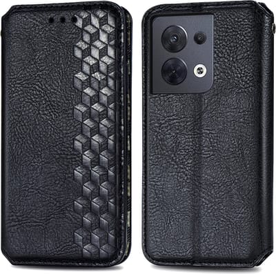 Luxe PU Lederen Ruitpatroon Wallet Case + Screenprotector voor OPPO Reno8 Pro 5G _ Zwart