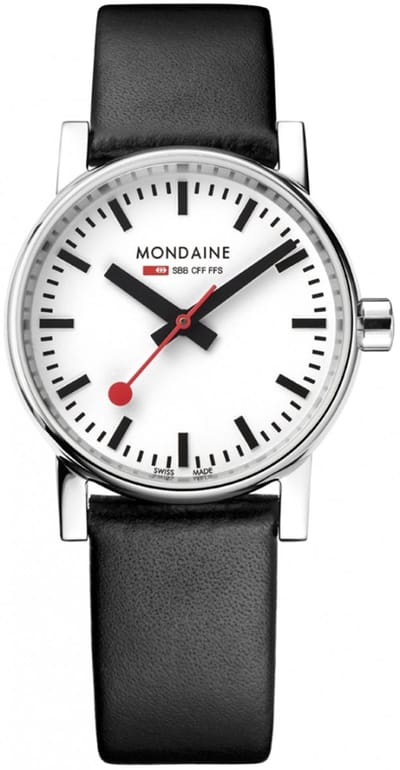 Mondaine MSE.30110.LB Evo II Dames Horloge - Stationsklok - Saffierglas - Roestvrijstaal/Leer - Wit/Zilver/Zwart - Ø 30 mm - Quartz - Gesp