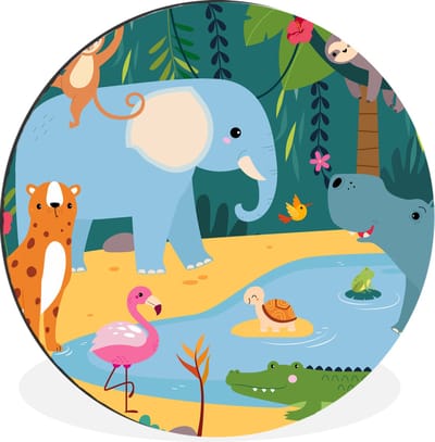 WallCircle - Wandcirkel - Muurcirkel - Jungle - Olifant - Dieren - Aluminium - Dibond - 30x30 cm - Binnen en Buiten