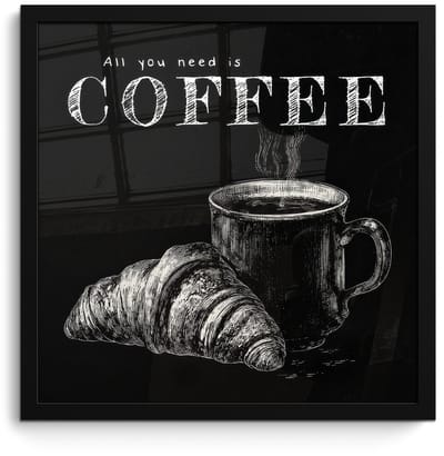Poster in lijst - Fotolijst 40x40 cm - Posters - Koffie - Croissant - Tekst - Posterlijst zwart - Decoratie - Wanddecoratie woonkamer - Muurdecoratie slaapkamer