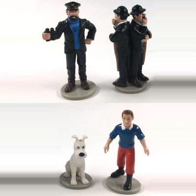 Kuifje speelset / taarttoppers op rondje met Bobbie en Haddock - 4-7cm