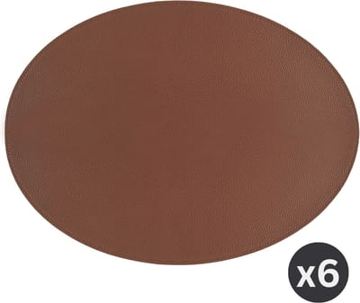 ZICZAC - Placemat TRUDO - SET/6 - lederlook - 33x45 cm - Ovaal, bruin