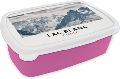 Broodtrommel Roze - Lunchbox - Brooddoos - Frankrijk - Berg - Sneeuw - 18x12x6 cm - Kinderen - Meisje
