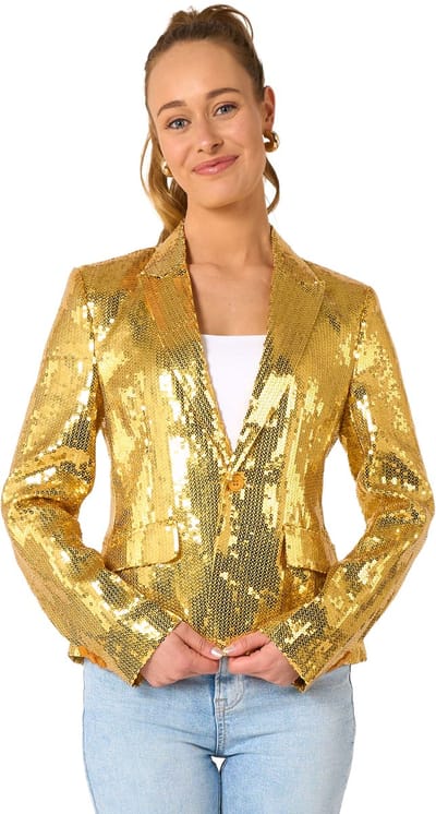 Suitmeister Gouden Blazer - Dames Blazer - Kerstkleding - Oud en Nieuw - Glimmende Pailletten - Goud - Maat: S