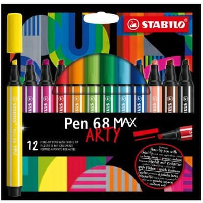 STABILO Pen 68 MAX - ARTY – Premium Viltstift Met Dikke Beitelpunt - Etui Met 12 Stuks – Met 12 Verschillende Kleuren