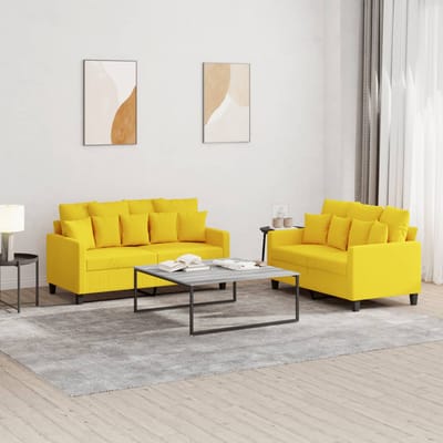 vidaXL - 2-delige - Loungeset - met - kussens - stof - lichtgeel