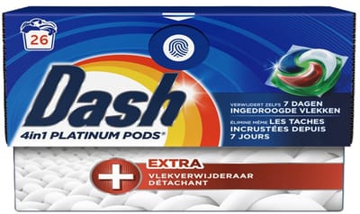 Dash 4in1 Platinum Pods +Extra Vlekkenverwijderaar Wasmiddel - 26 Pods