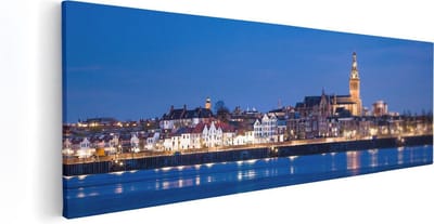 Artaza Canvas Schilderij Skyline Nijmegen - 120x40 cm - Groot - Wanddecoratie Stad - Muurdecoratie Avond - Schilderijen Op Canvas