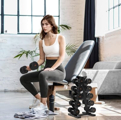 MEUNIQ halterstandaard voor 10 dumbbells, 5 niveaus, stalen dumbbellrek met A-vorm, belastbaar tot 100 kg, voor homegym en fitnessruimte, zwart 35 x 33 x 66 cm