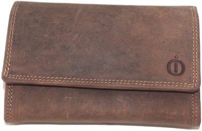 Oi Hunter bruine leren damesportemonnee met bak voor muntgeld / halflange huishoudbeurs met ruim vak voor kleingeld / compacte overslagportemonnee / beveiligd tegen skimmen / bruin leer / 328H