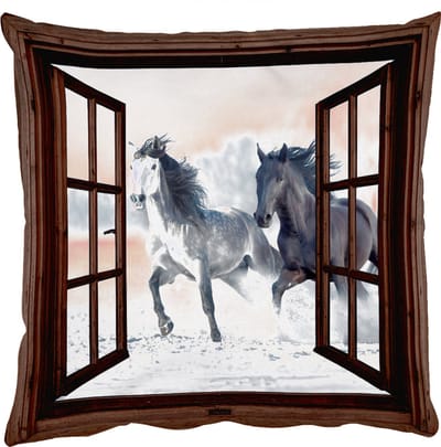 Sierkussens - Kussentjes Woonkamer - 50x50 cm - Paarden - Winter - Dieren - Natuur - Doorkijk