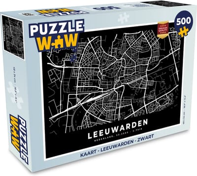 Puzzel Kaart - Leeuwarden - Zwart - Legpuzzel - Puzzel 500 stukjes
