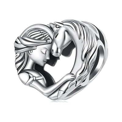 Fler® | Bedel | Past op populaire bedelarmbanden (standaard - 3mm) | Meisje en Paard Hart Bedel | Hangbedel Charm | 925 sterling zilver | Armband Kraal | Valentijnsdag Cadeau | Sinterklaas kado | Kerstcadeau | Verjaardagsgeschenk | Vriendschap