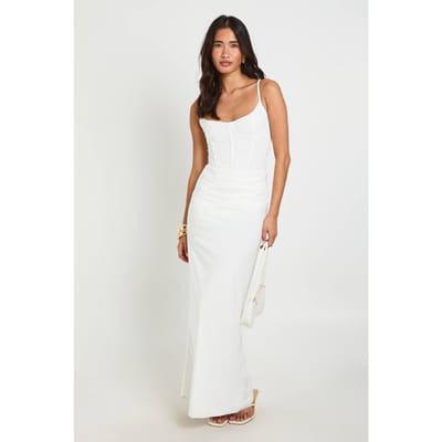 boohoo Dames Dubbele Laag Slinky Gedrapeerde Maxi Rok | Ivoor | Maat: 40