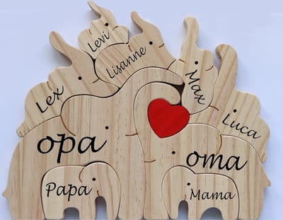 Gepersonaliseerde olifanten familie - geboorte - kraam cadeau - puzzel - 9 olifanten
