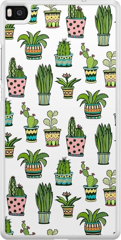 Casimoda® telefoonhoesje - Geschikt voor Huawei P8 - Cactussen - Zwart TPU hoesje - Backcover - Multi - Planten