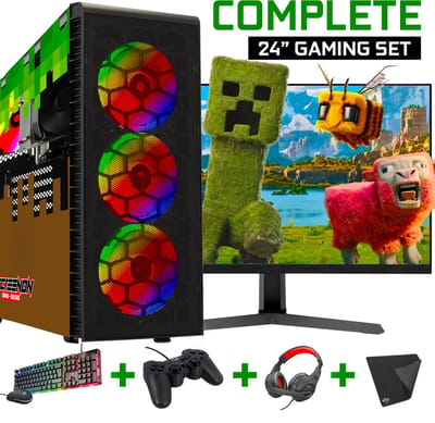 ScreenON - Minecraft Gaming SET Black - (GamePC + 24 Inch Monitor + Toetsenbord + Muis + Controller + Headset + Muismat) inclusief WiFi & Bluetooth!