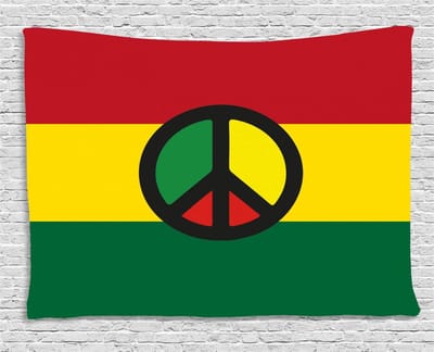 ABAKUHAUS Jamaicaans wandtapijt, Reggae cultuur vrede, woonkamer slaapkamer wanddoek zijdezacht satijn tapijt, 150 x 100 cm, meerkleurig