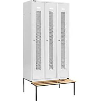 Schäfer Shop Select Kledinglocker, met zitbank, 3 compartimenten, 300 mm, cilinderslot, deur lichtgrijs