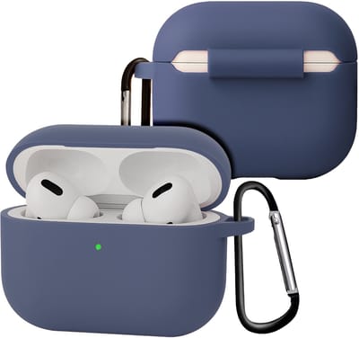 Case - Geschikt voor Apple Airpods Pro 3 - Siliconen Hoes met Clip - Silicone Hoesje Cover - Grijsblauw