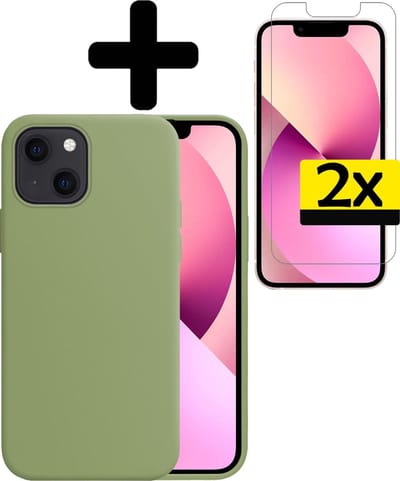 Hoesje - Met 2x Screenprotector - Geschikt voor Apple iPhone 13 Mini - Sterk & Shockproof - Back Cover - Siliconen Case - Telefoon Hoes - Telefoonhoesjes - Groen