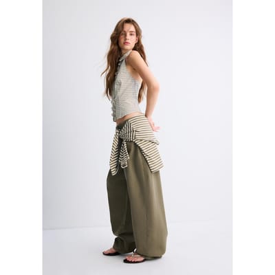 Stradivarius Barrel-jeans met verstelbaar detail  Kaki 34