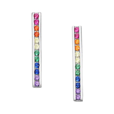 EAR IT UP - Oorbellen - Regenboog - LGBTQ - Bar - Push back oorknopjes - Gerhodineerd zilver - Zirkonia - Railzetting - 17 x 2 mm - 1 paar