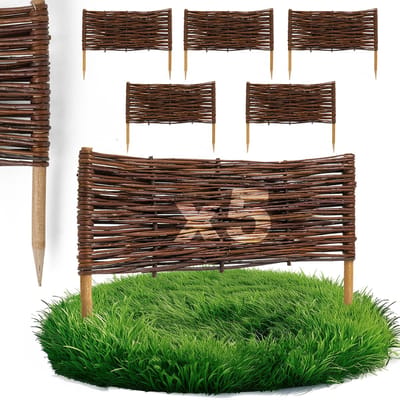 5 x BOGATECO bedrand van wilgenhout | 60 cm lang & 20 cm hoog | Houten schutting gazonrand | Wilgenhek insteekhekwerk