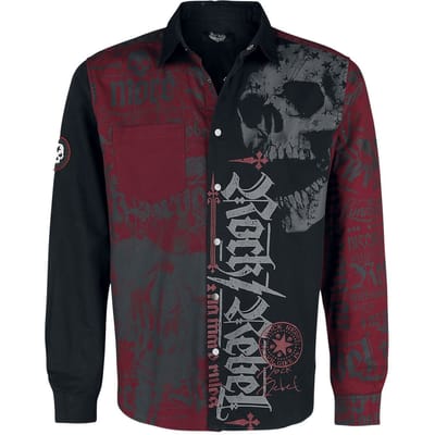 Rock Rebel by EMP - Rock Longsleeve - Schwarz/Rotes Hemd mit Print - S tot 5XL - voor Mannen - zwart-rood