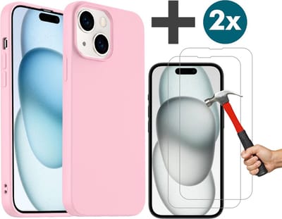 Arara Hoesje met 2 Stuks Screenprotectors Geschikt voor iPhone 15 Hoesje Siliconen - liquid Backcover - Roze