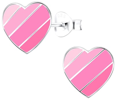 Joy|S - Zilveren hartje oorbellen - love is love - roze gestreept - 9 mm