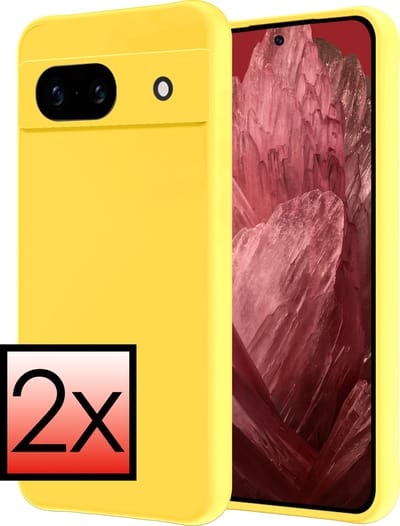 Hoesje - 2 Stuks - Geschikt voor Google Pixel 8a - Sterk & Shockproof - Case Siliconen - Back Cover - Telefoon Hoes - Geel