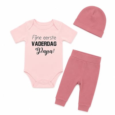 Set met baby romper tekst voor meisje cadeau fijne eerste vaderdag papa korte mouw roze 50-56