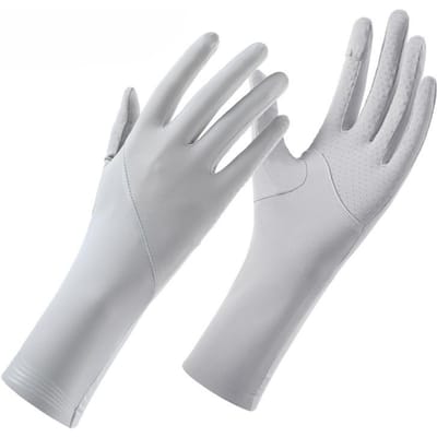 Zonnebrandhandschoenen van IJszijde voor Zomer Rijden Buiten Rijden UV Mouwen Dun Ademend Antislip Vingerverlengend One size white