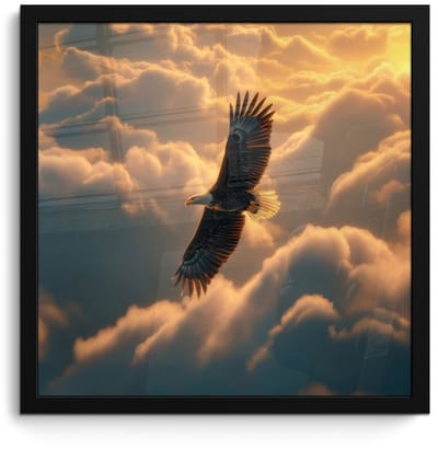Poster in lijst - Fotolijst 40x40 cm - Posters - Adelaar - Wolken - Zon - Posterlijst zwart - Decoratie - Wanddecoratie woonkamer - Muurdecoratie slaapkamer