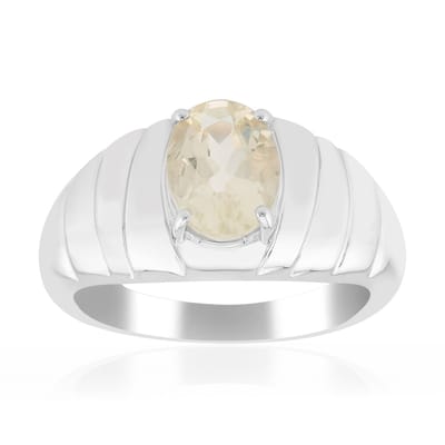 Cavill - Zilveren Ring met 0,978 ct Oregon Zonnesteen - 925 Sterlingzilver Rhodium - Ovaal - Elegante Brede Band - Handgemaakte Edelsteen