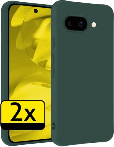 Hoesje - 2 Stuks - Geschikt voor Google Pixel 9a - Sterk & Shockproof - Case Siliconen - Back Cover - Telefoon Hoes - Telefoonhoesjes - Donkergroen