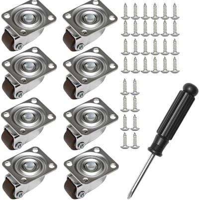 8x Kleine Zwenkwielen 12mm Rubber - Universele Meubelwieltjes 360 Graden Draaibaar