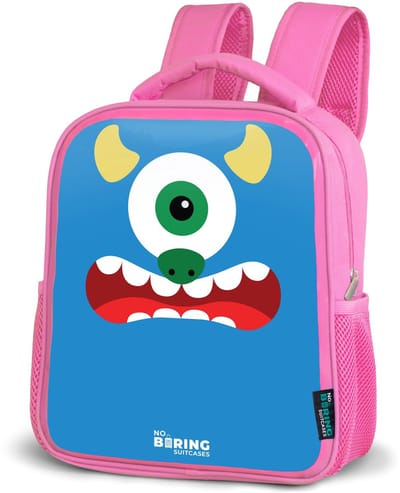 NoBoringSuitcases.com® - Rugzak roze - Schooltas meisjes - Dierenportret blauw monster - Kinder rugtas meisje - Boekentas kind - Kinderrugzak voor school - Schoolrugzak