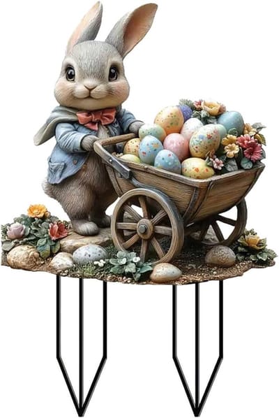 Paashaas Tuinplug - Paasei Decoratie - Tuin Aankleden - Weerbestendig Materiaal - 20 x 30 cm - Beige