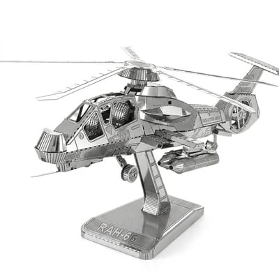 Zilverkleurig metalen modelbouw helikopter bouwpakket 3D puzzel unisex gedetailleerd gevechtshelikopter met rotor en display standaard decoratief assemblage model