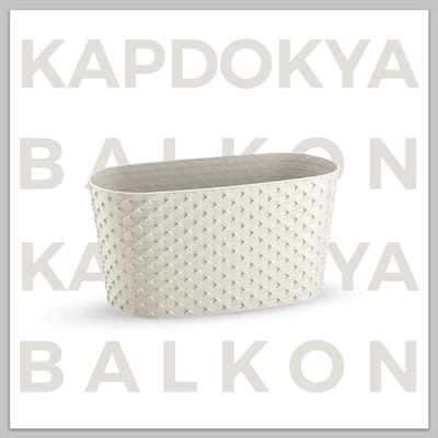 1+1 ovale bloempot beige sierpot met wateropvang 30cm bloembak