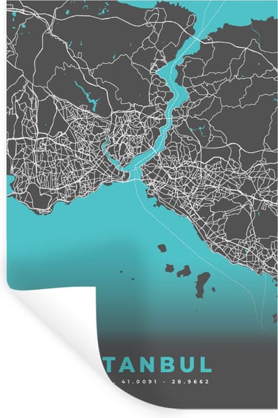 Muurstickers - Sticker Folie - Istanbul - Blauw - Kaart - Stadskaart - Plattegrond - 20x30 cm - Plakfolie - Muurstickers Kinderkamer - Zelfklevend Behang - Zelfklevend behangpapier - Stickerfolie