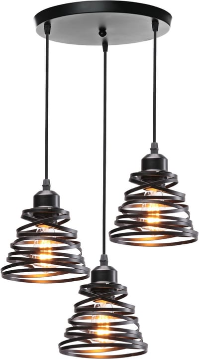 3 Hanglamp Woonkamer Moderne E27 Plafondlamp Industriële Kroonluchter voor Slaapkamer Zwart