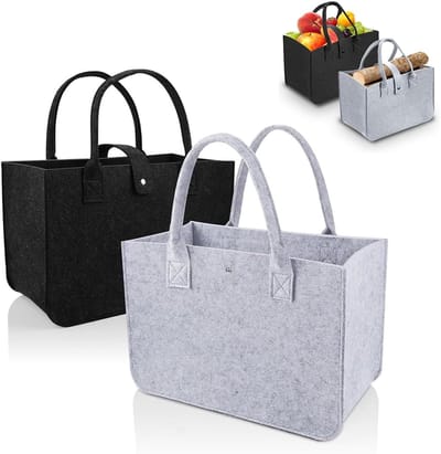 JHUBERS- Vilt Tas Opvouwbaar - Boodschappenmand - Set van 2 - 30 x 20 x 18 cm - Robuust en Duurzaam - Ideaal voor Winkelen/Picknick - Winkelmandje
